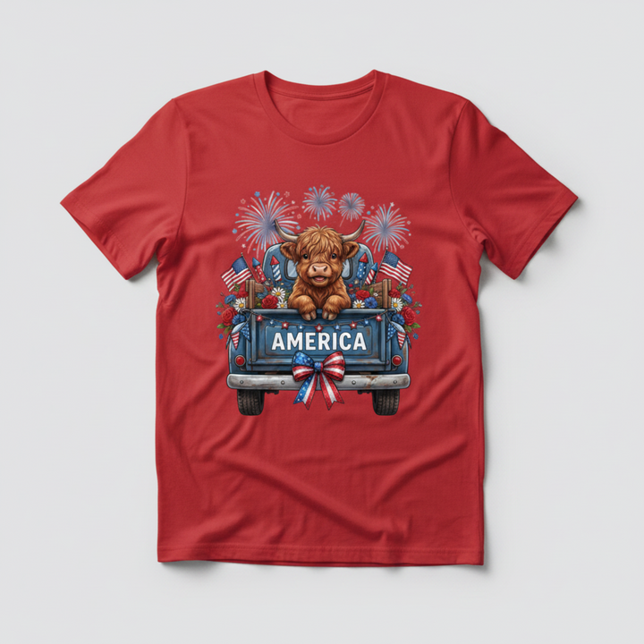 America Highland Cow - Red T-Shirt
