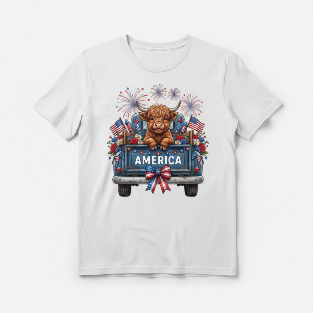 America Highland Cow - White T-Shirt