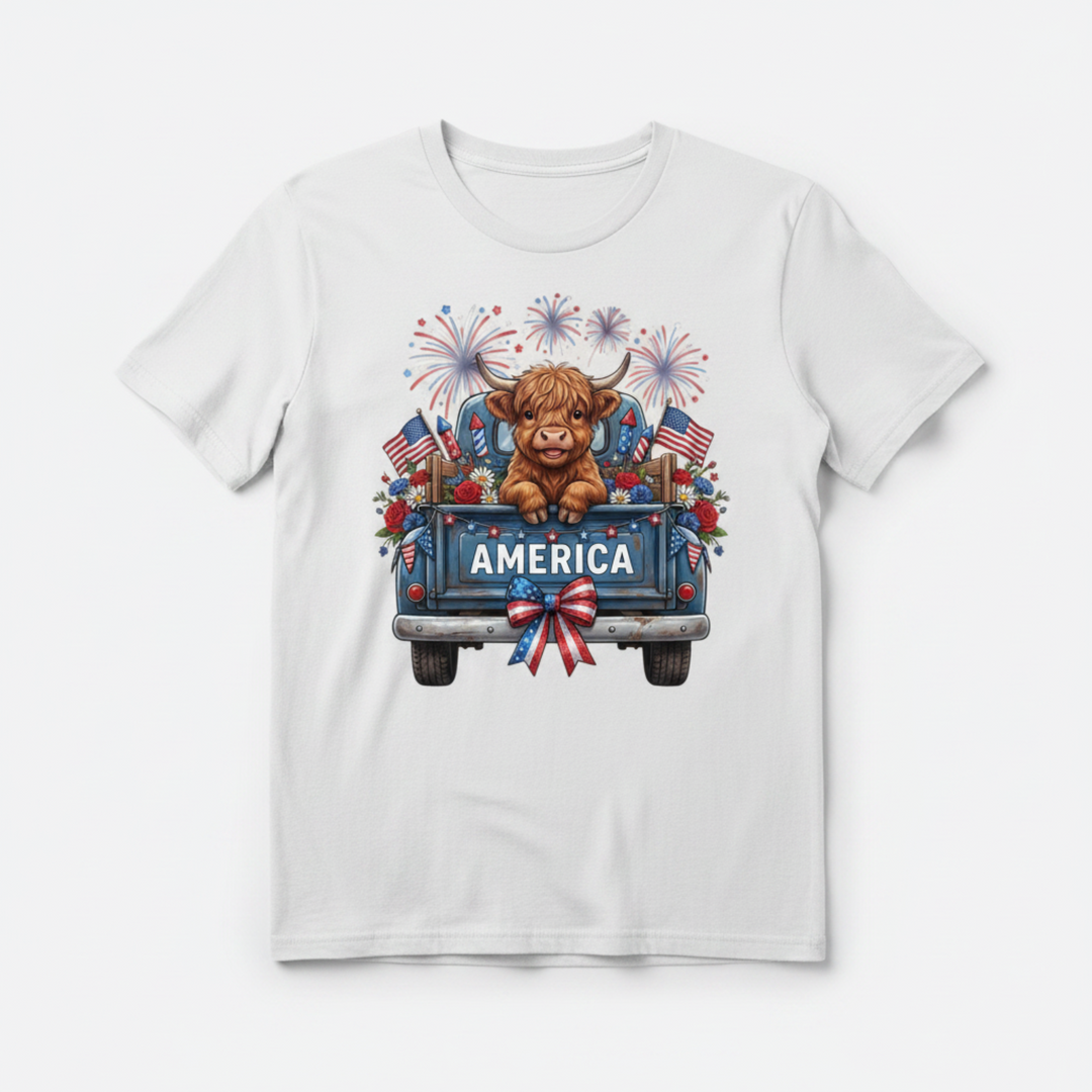 America Highland Cow - White T-Shirt