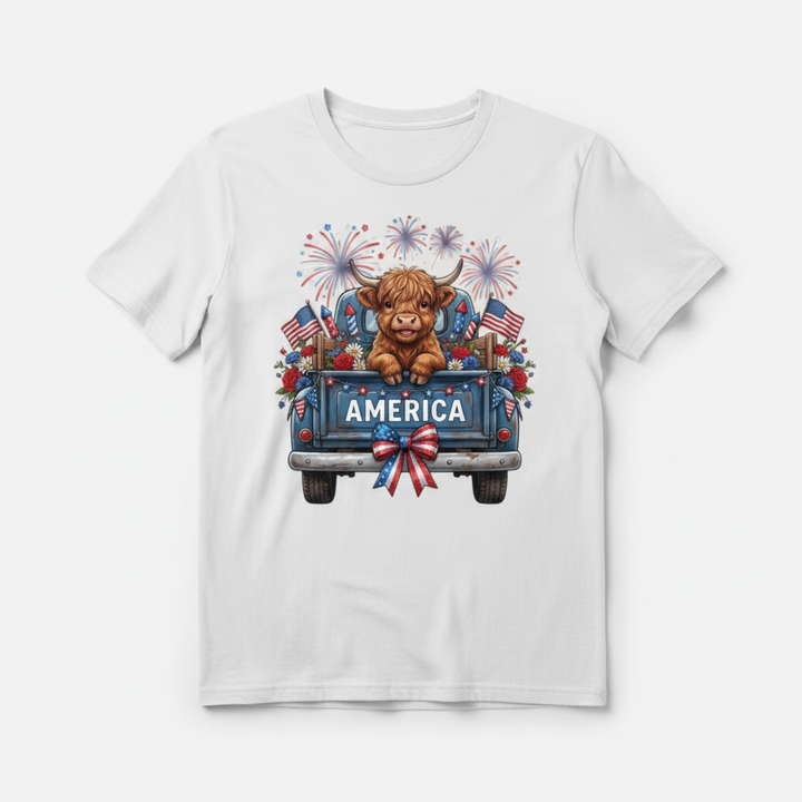 America Highland Cow - White T-Shirt