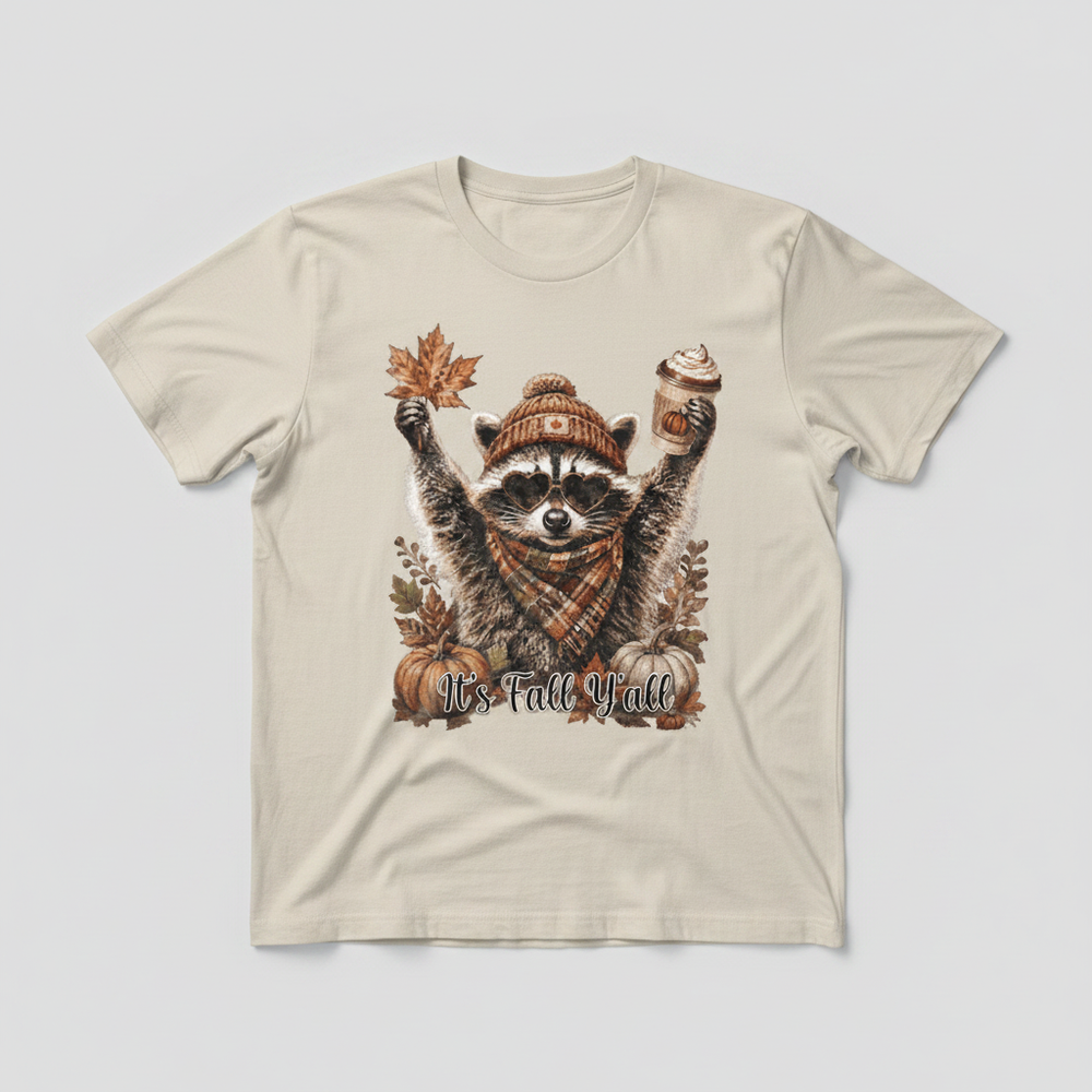 Beige Tee - It's Fall Y'all Raccoon