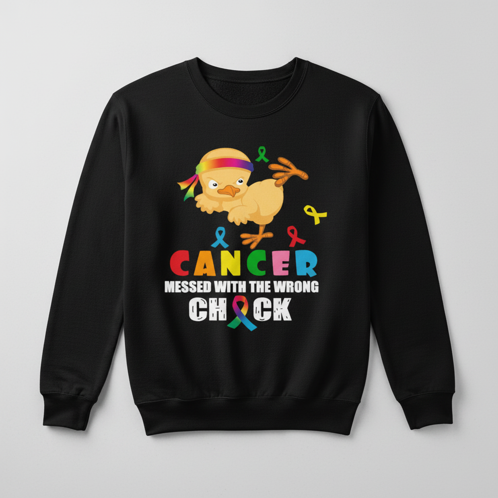 Black sweatshirt mockup with cancer chick design