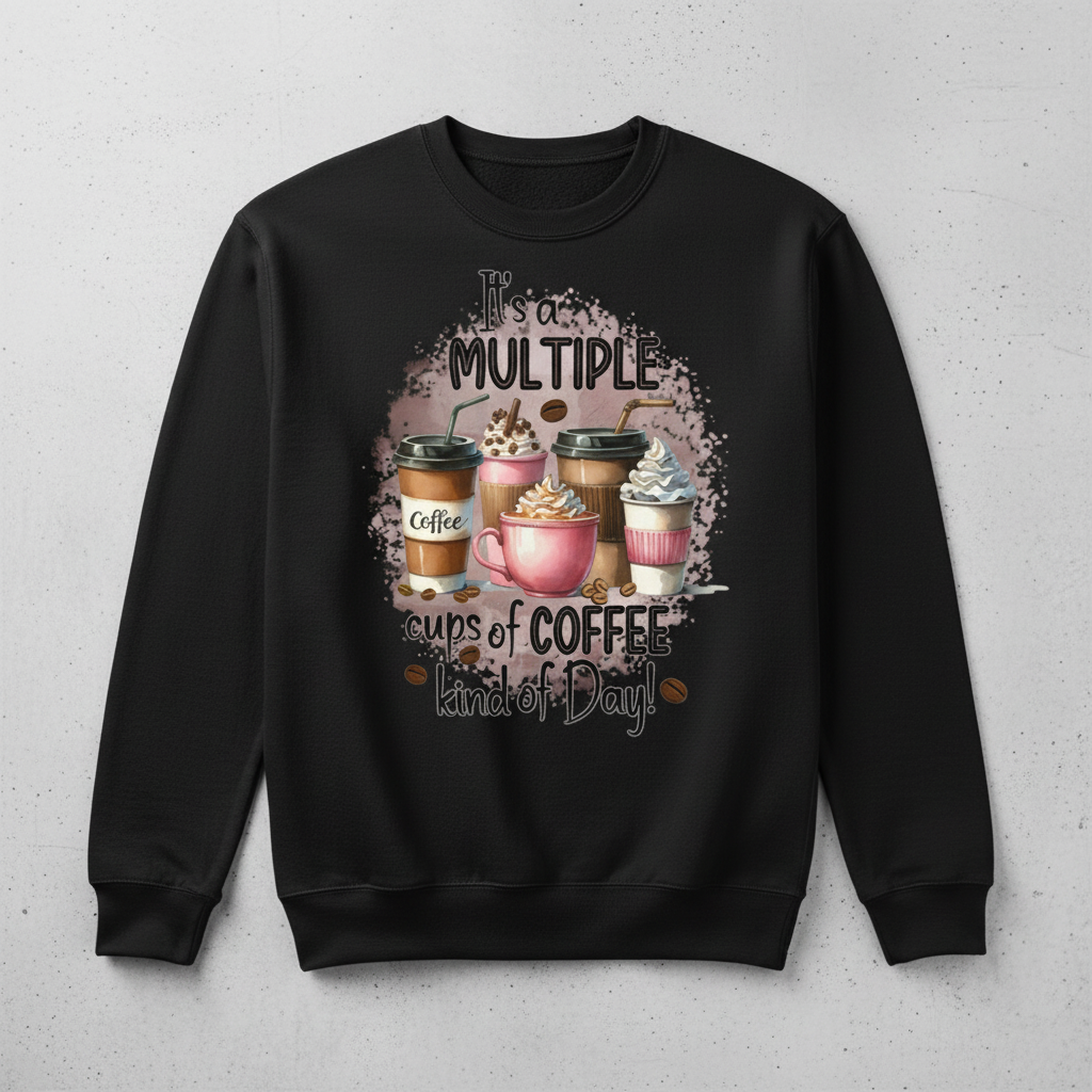 Black sweatshirt mockup with multiple coffee cups design