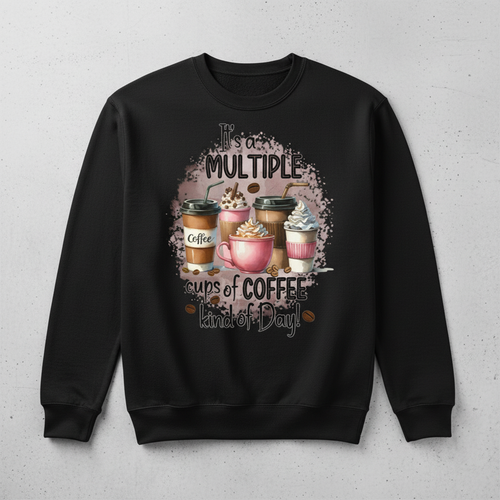 Black sweatshirt mockup with multiple coffee cups design