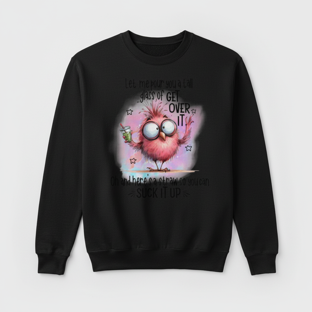 Black sweatshirt mockup with sassy bird design