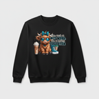 Black sweatshirt mockup with spicy disaster highland cow design