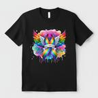 Black t-shirt mockup with all cancer rainbow ribbon design