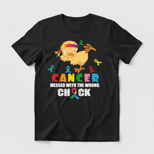 Black t-shirt mockup with cancer fighter chick design