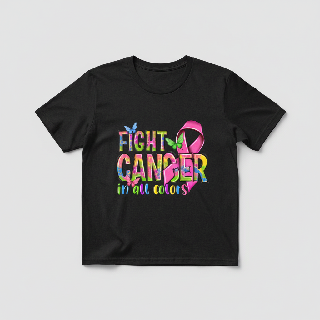 Black t-shirt mockup with fight cancer design
