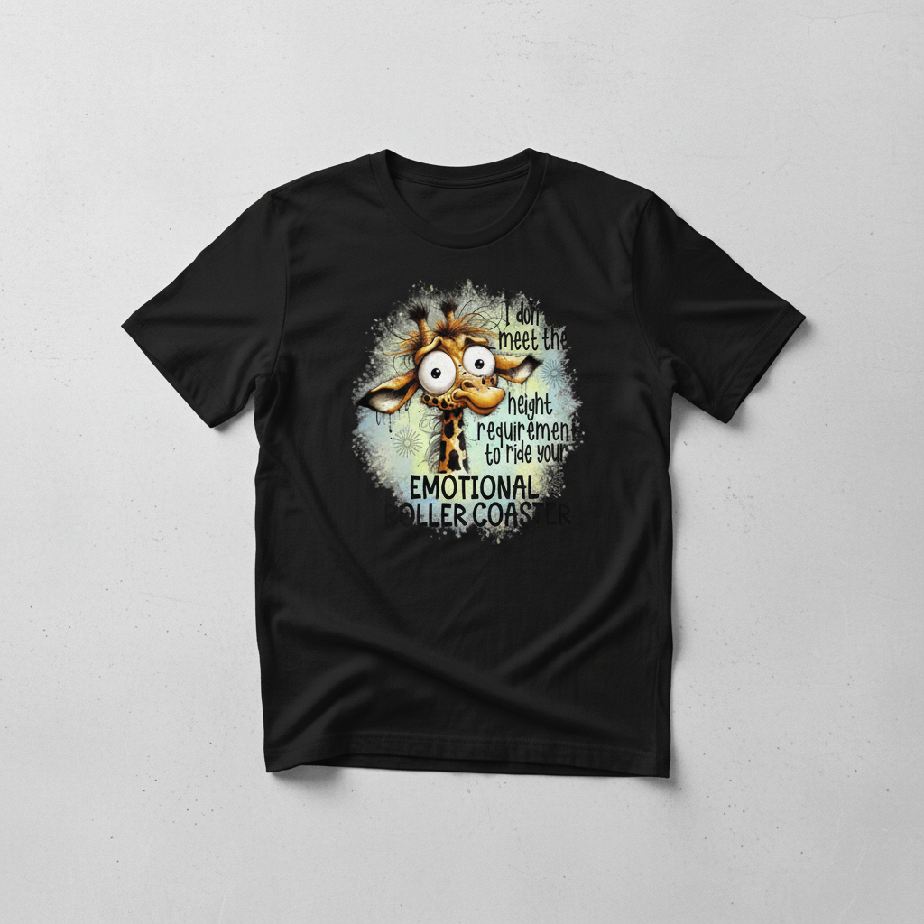 Black t-shirt mockup with funny giraffe design