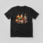 Black t-shirt mockup with grumpy fox coffee design
