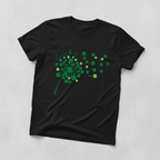 Black t-shirt mockup with lucky shamrock dandelion design