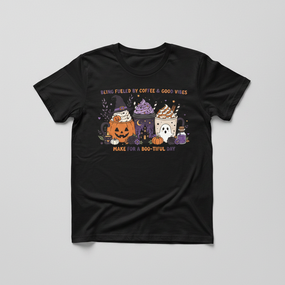 Black Tee - Boo-tiful Day Coffee Mockup