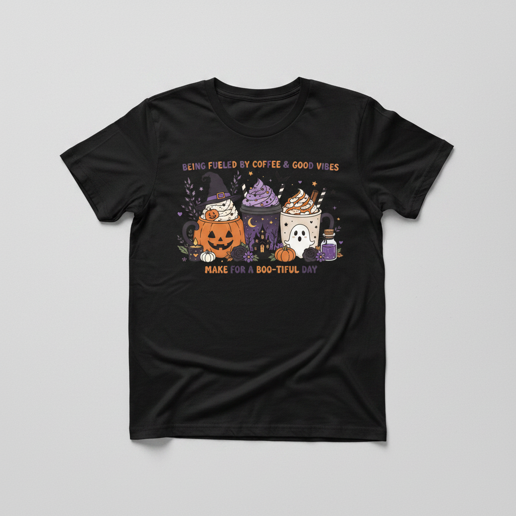 Black Tee - Boo-tiful Day Coffee Mockup