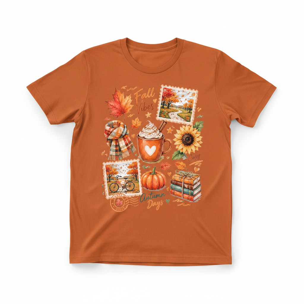 Fall Vibes Autumn Days - Burnt Orange T-Shirt Mockup