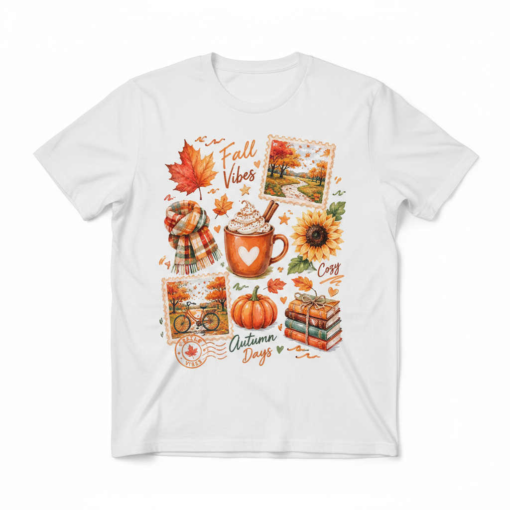 Fall Vibes Autumn Days - White T-Shirt Mockup