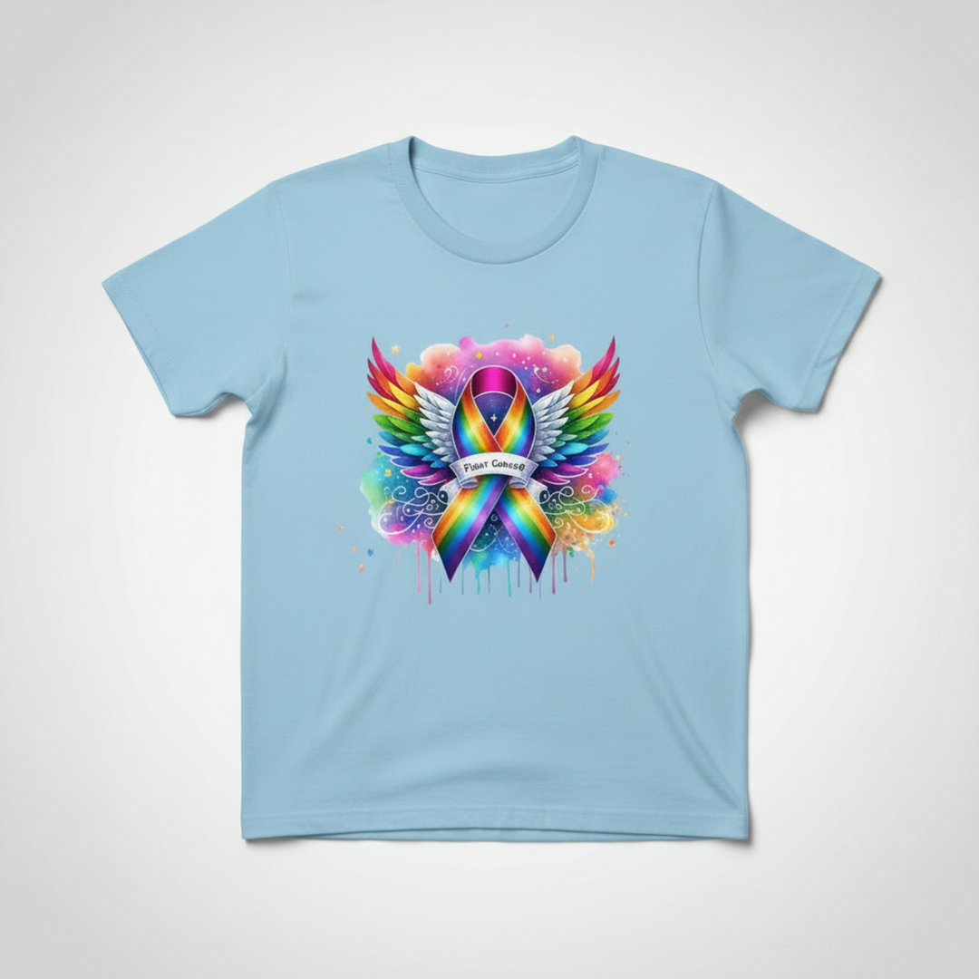 Fight Cancer Light Blue T-Shirt Unfolded Mockup