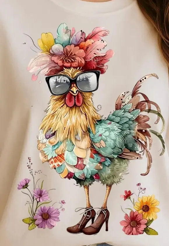 Fancy Chicken in Heels Floral Graphic Tee MadewithHugsnLoves