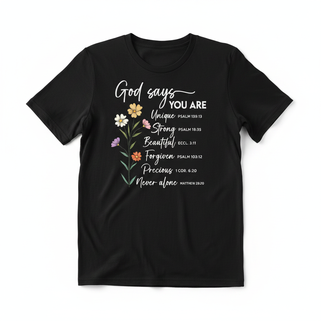Unisex graphic tee with God Says You Are scripture and wildflower design