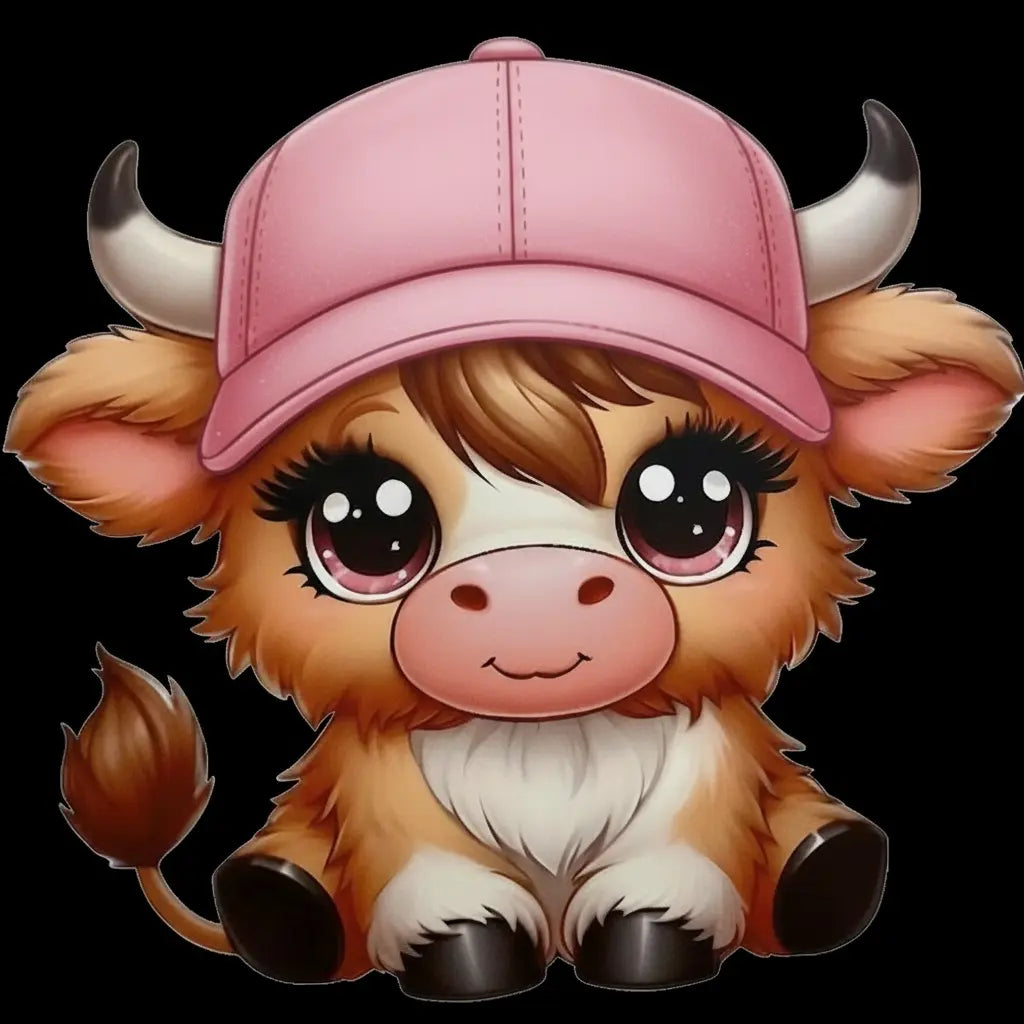 Highland Cow with Plain Pink Cap