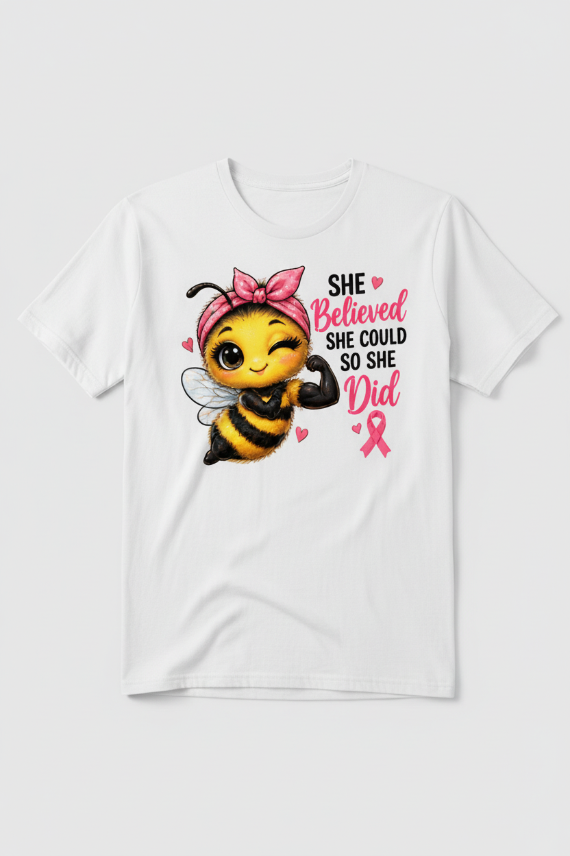 She Believed She Could So She Did bee design on a white T-shirt product mockup