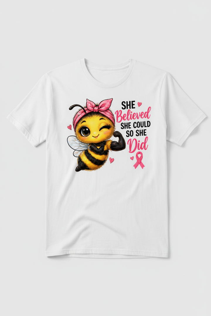 She Believed She Could So She Did bee design on a white T-shirt product mockup