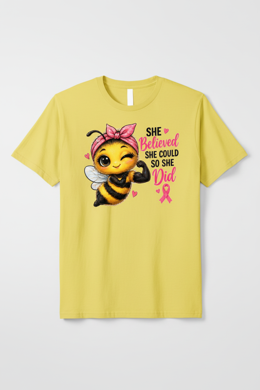 She Believed She Could So She Did bee design on a yellow T-shirt product mockup