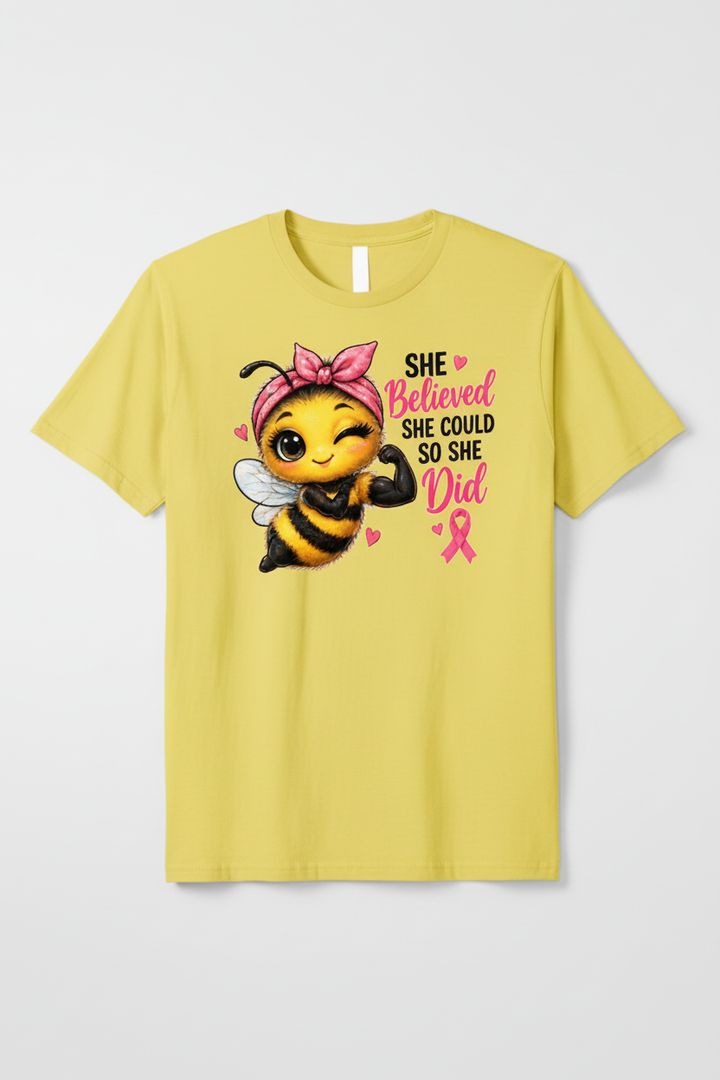 She Believed She Could So She Did bee design on a yellow T-shirt product mockup
