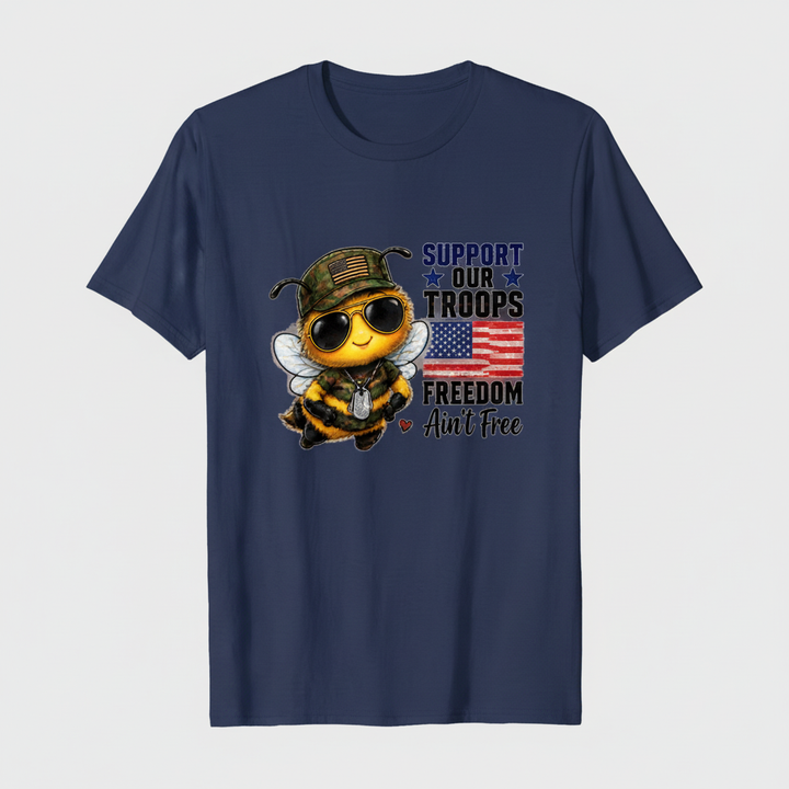 Navy t-shirt mockup with the exact Support Our Troops Freedom Ain&