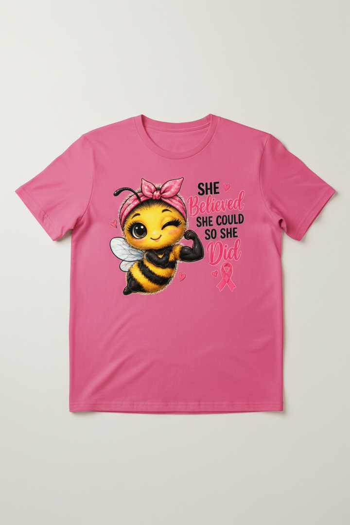 She Believed She Could So She Did bee design on a hot pink T-shirt product mockup
