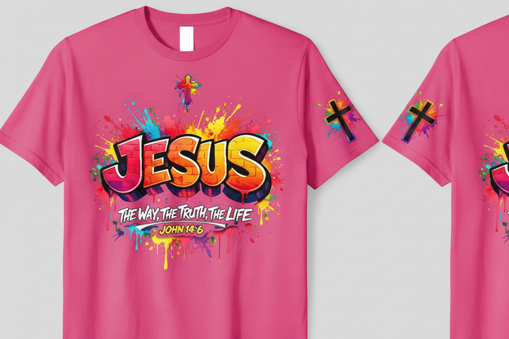 Jesus Tee - Hot Pink Front &amp; Sleeve
