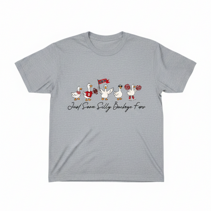Just Some Silly Buckeye Fans graphic tee with geese in Ohio football fan gear