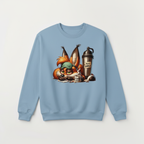Light blue sweatshirt mockup with grumpy fox coffee design