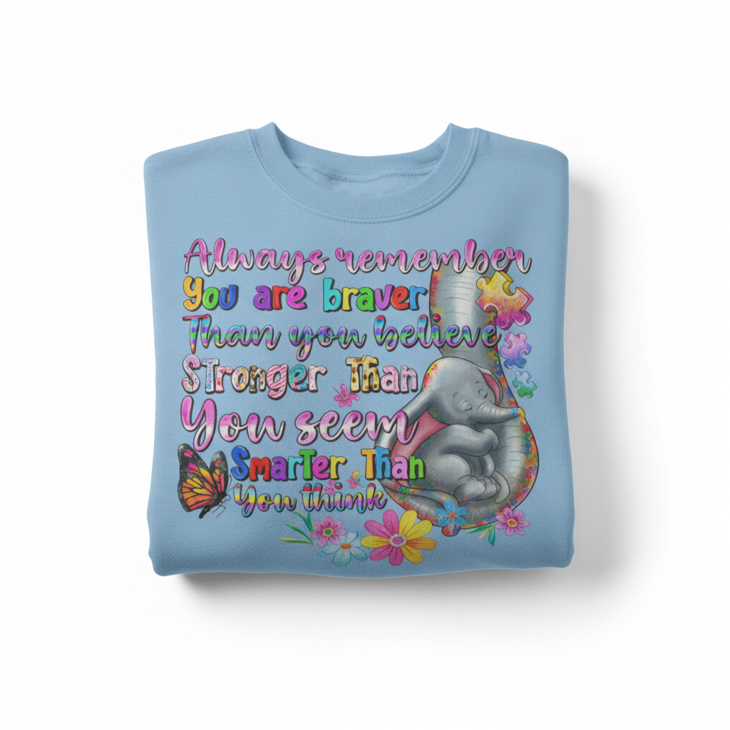 Light blue sweatshirt mockup with inspirational elephant design