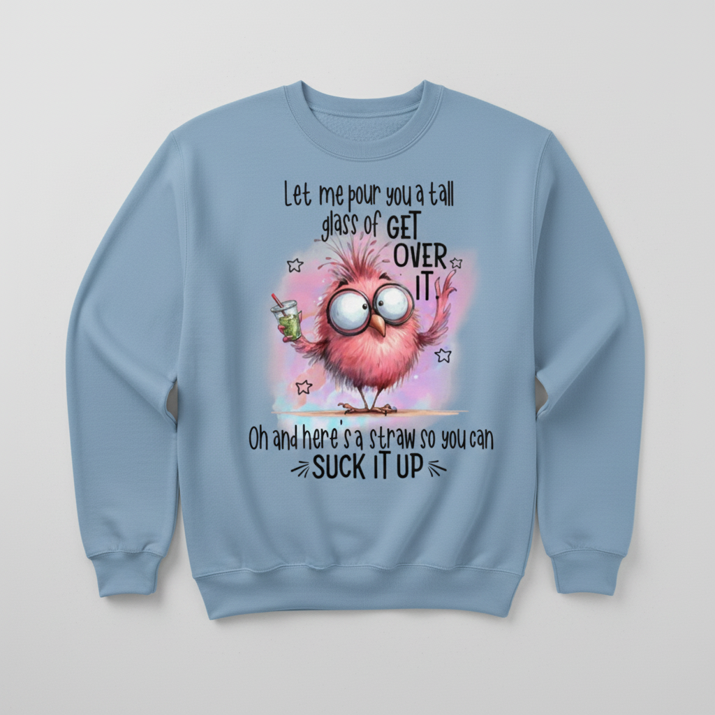 Light blue sweatshirt mockup with sassy bird design