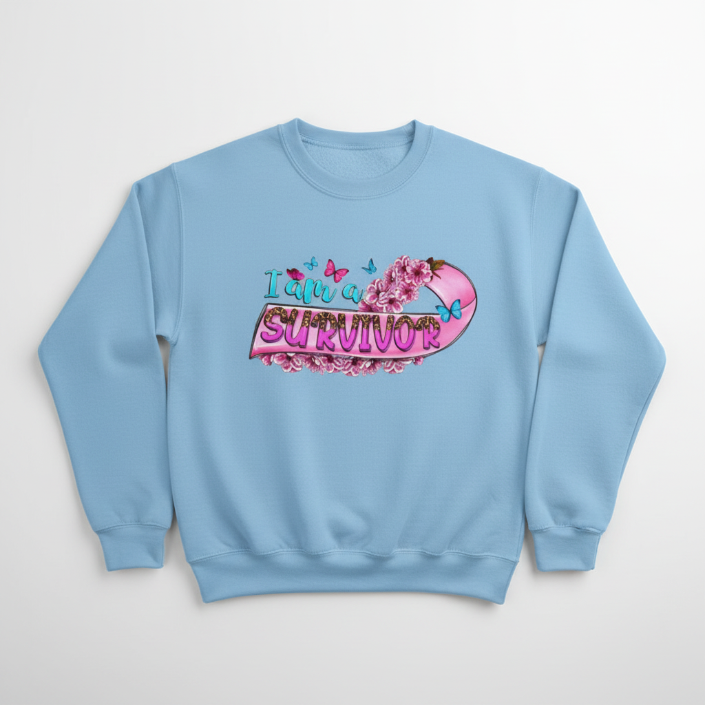 Light blue sweatshirt mockup with survivor design