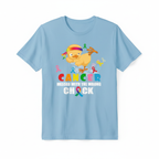 Light blue t-shirt mockup with cancer fighter chick design