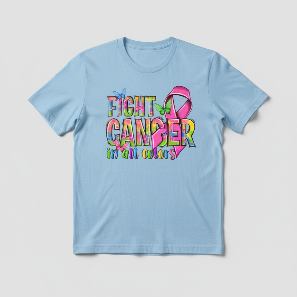 Light blue t-shirt mockup with fight cancer design