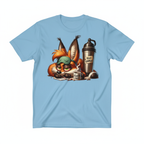 Light blue t-shirt mockup with grumpy fox coffee design