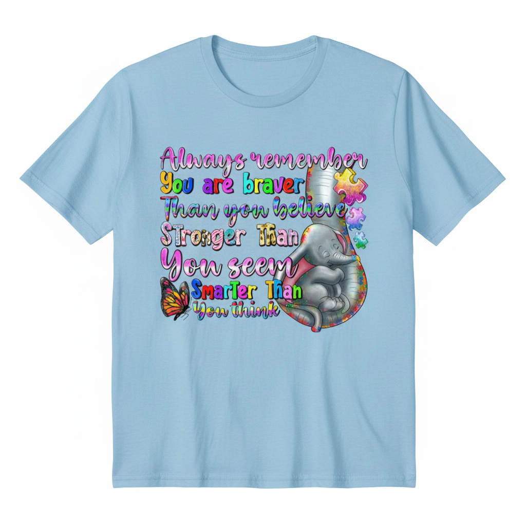 Light blue t-shirt mockup with inspirational elephant design