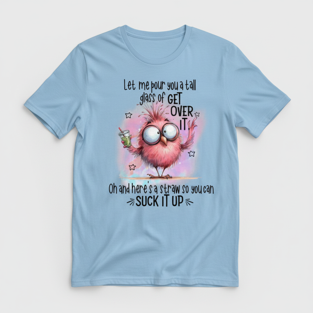 Light blue t-shirt mockup with sassy bird design