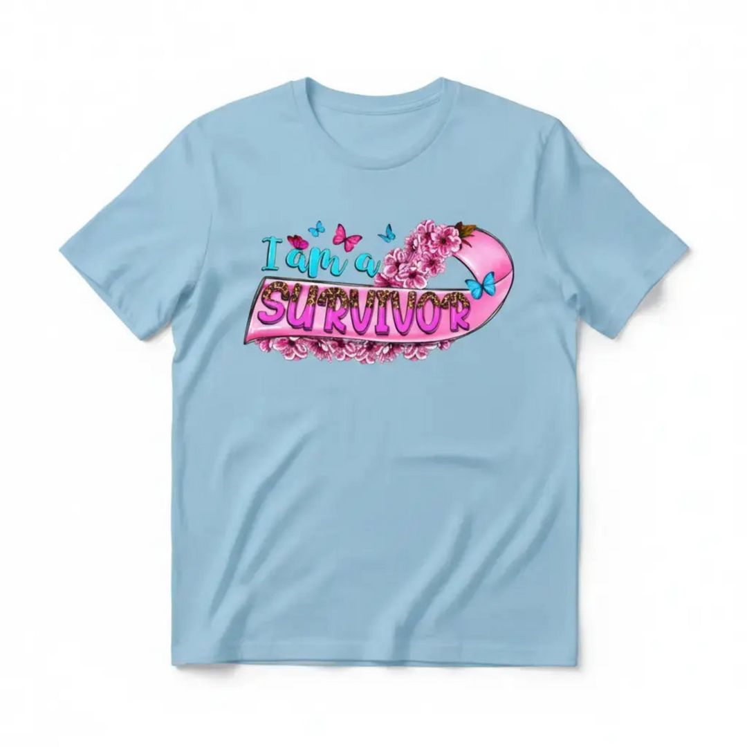 Light blue t-shirt mockup with survivor design