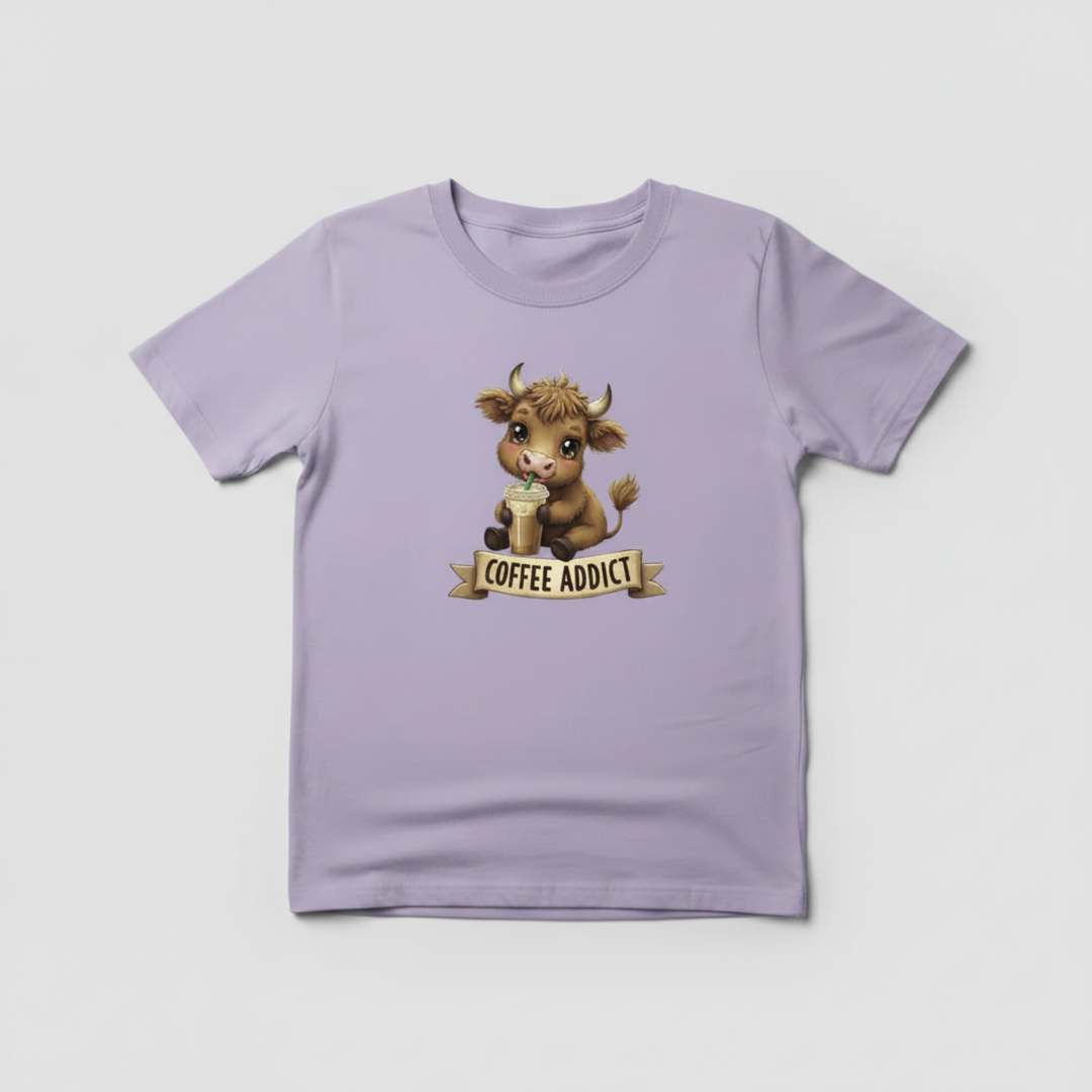 Light Purple Coffee Addict T-Shirt Unfolded Mockup