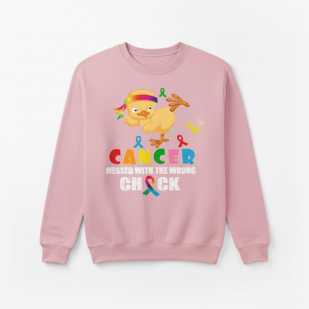 Pink sweatshirt mockup with cancer chick design