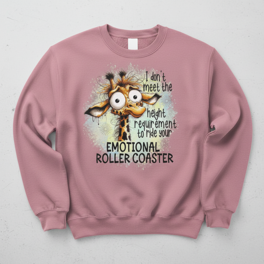 Pink sweatshirt mockup with funny giraffe design