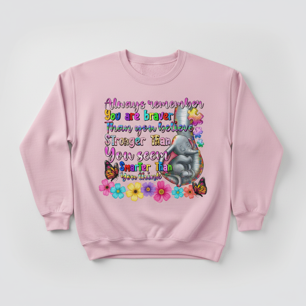 Pink sweatshirt mockup with inspirational elephant design