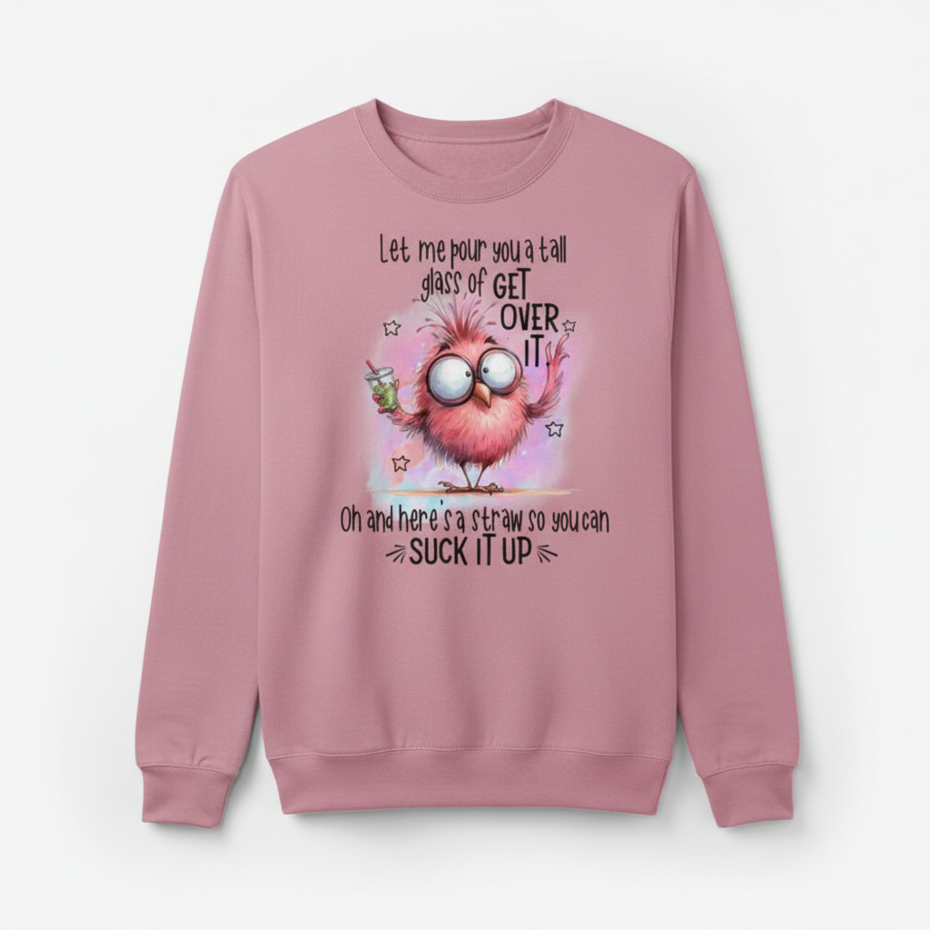 Pink sweatshirt mockup with sassy bird design