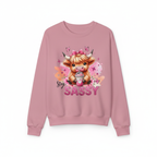 Pink sweatshirt mockup with sassy highland cow design