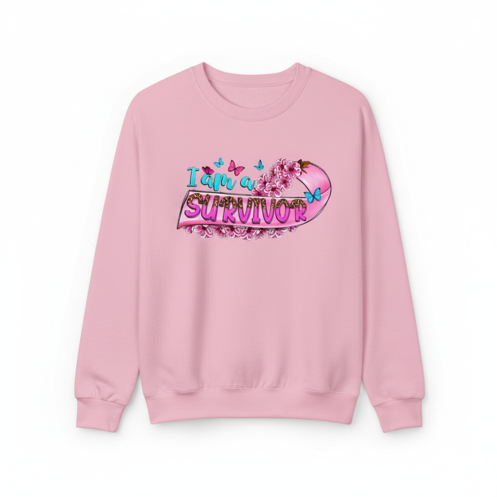 Pink sweatshirt mockup with survivor design