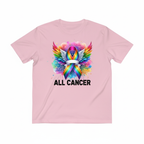 Pink t-shirt mockup with all cancer rainbow ribbon design